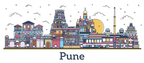 Outline Pune India City Skyline with Colored Buildings Isolated on White. 17660688 Vector Art at ...