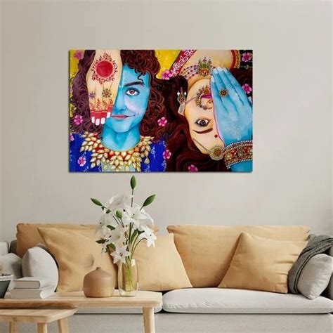 Krishna Radha Rasleela Canvas Wall Painting, राधा कृष्ण पेंटिंग्स, राधा कृष्णा पेंटिंग, राधा ...