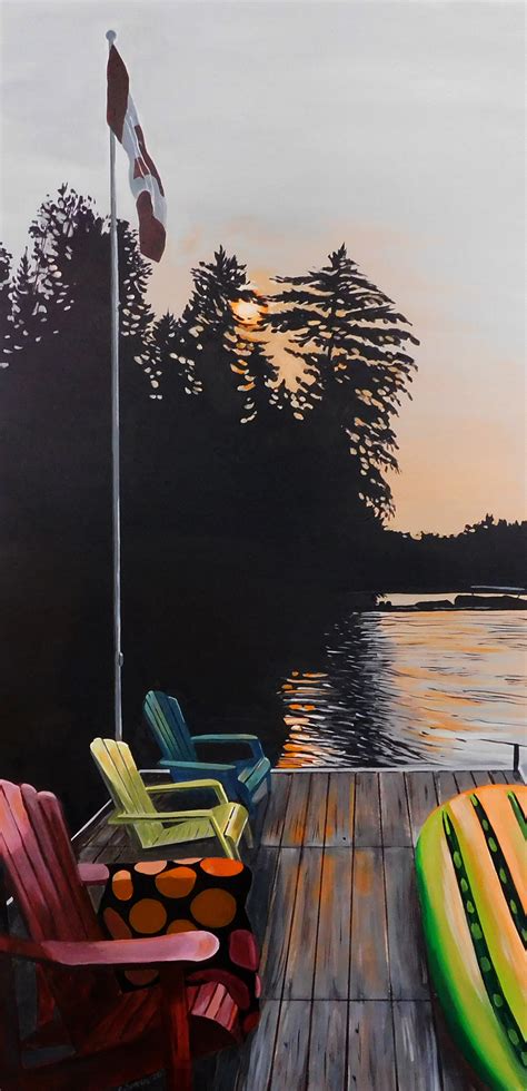 Summer Sunset over Dock acrylic painting | Cornelia Svela