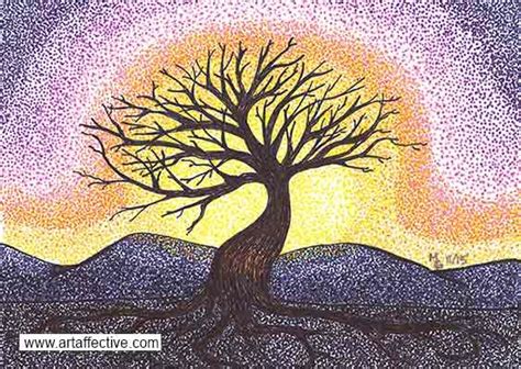 "Oak Tree Sunset" Fine Artist Monica Gunderson Ink Pen Drawing on Paper Matted and Framed Frame ...