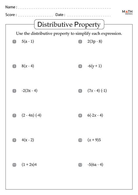 Distributive Property Worksheets with Answer Key