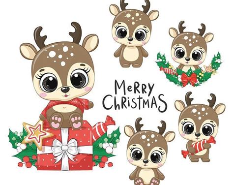 Cute digital animal clipart Colorful vector PNG by ArinaFantasy | Kawaii christmas, Christmas ...