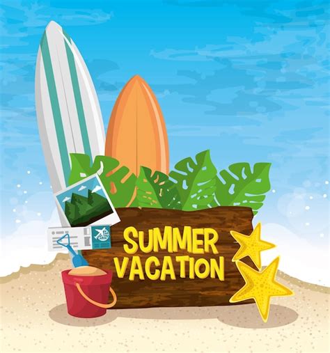 Premium Vector | Summer vacation wooden sign