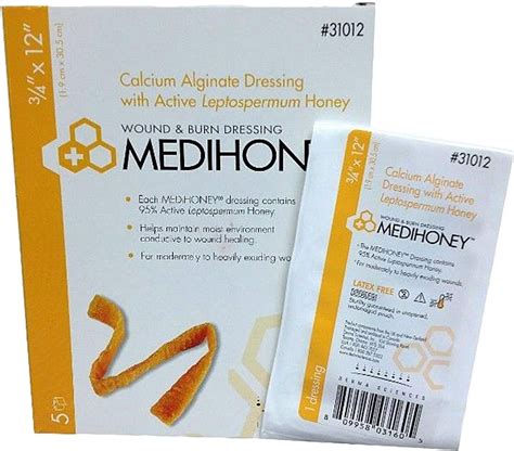 Calcium Alginate Dressing Medihoney 0.75 x 12 inch Rope Calcium ...