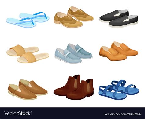 Men shoes and sandals made leather and textile Vector Image