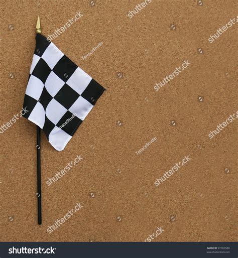 Black And White Finish Line Checkered Flag Isolated On Cork Board Background With Room For Your ...