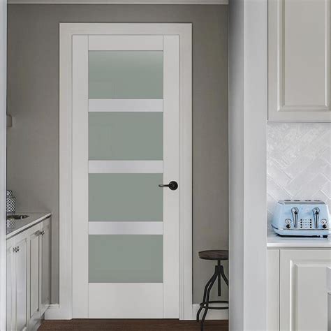 JELD-WEN MODA PMT1044 Primed 4 Panel Square Solid Core Frosted Glass ...