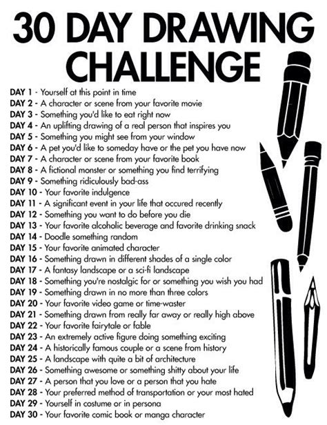 30 day drawing challenge | Desafío arte, Cuadernos de bocetos y Reto de dibujo