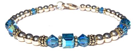 DAMALI 14K GF Blue Zircon December Birthstone Beaded Bracelet Swarovski Crystal