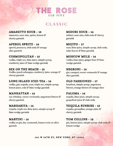 Menu | The Rose