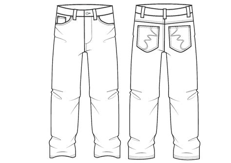 Vector Relaxed Denim Jeans, Flat Sketch, for Adobe Illustrator, Baggy Pants, Oversized Denim ...