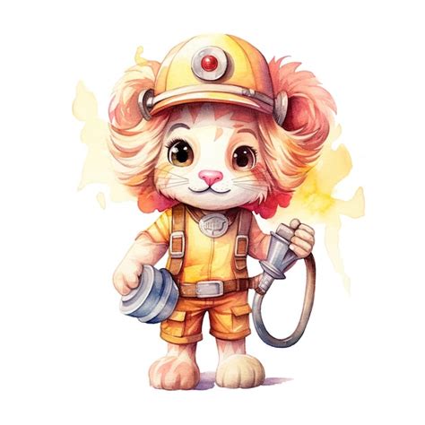 Premium Photo | Watercolor lion firefighter drawing