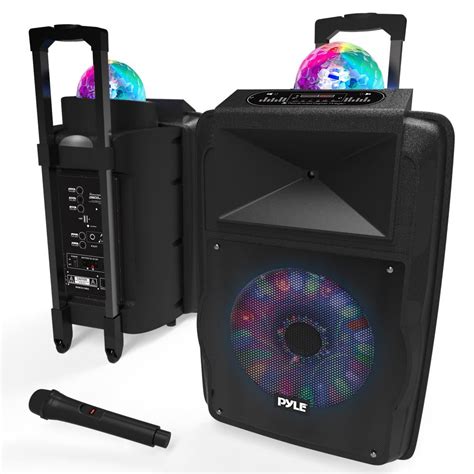 Pyle PSUFM1280B - Portable PA Speaker System Bundle Kit with Built-in LED Lights, , Streaming ...