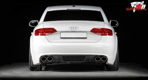 View of modified Audi A4 B8 full rear with roof spoiler and trunk spoiler