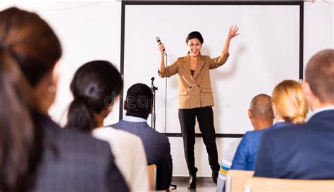 Portrait of Woman Speaker at Business Conference Stock Photo - Image of ...