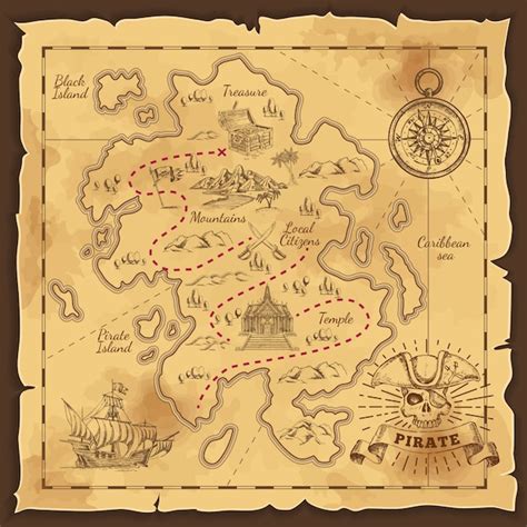 Free Vector | Pirate Treasure Map Hand Drawn Illustration