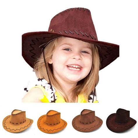 Unisex Children Cap Boys Girls Western Casual Vintage Wide Brim Artificial Suede Cowboy cowgirl ...