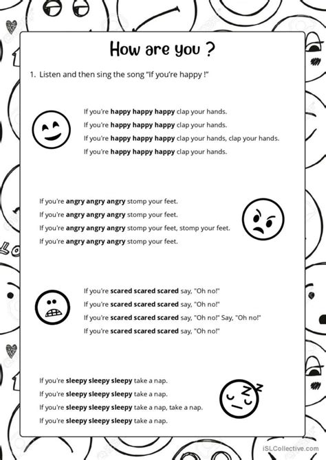 Song - If you're happy clap your han…: English ESL worksheets pdf & doc