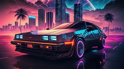 Neon 80s Ride, delorean, neon, artist, artwork, digital-art, deviantart, HD wallpaper | Peakpx