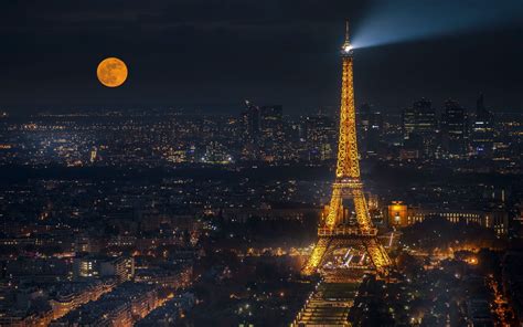 Eiffel Tower Cityscape In Moon Night Wallpaper, HD City 4K Wallpapers ...