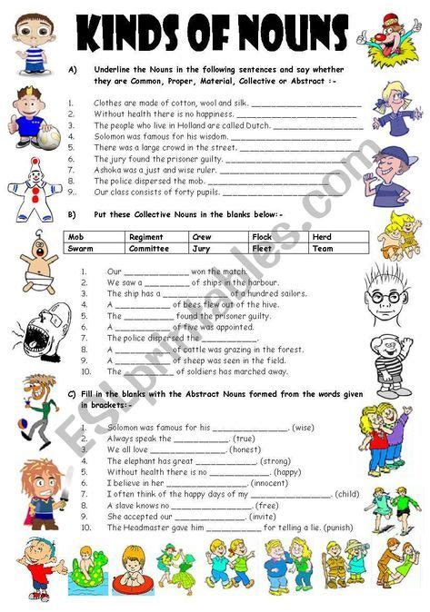 This worksheet has EXERCISES on TYPES OF NOUNS (Proper, Common ...