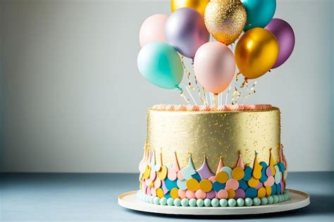 Premium AI Image | Gold cake with balloons on it