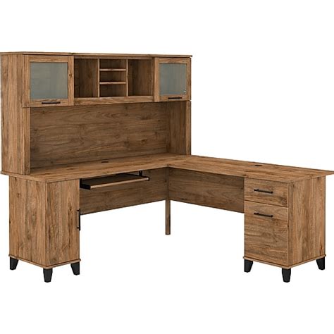 Bush Furniture Somerset 72" L-Shaped Desk with Hutch, Fresh Walnut (SET001FW) | Staples