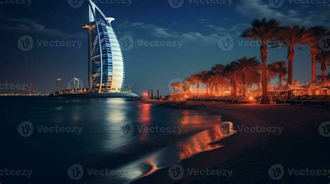 Night view of Burj Al Arab. Generative AI 32975600 Stock Photo at Vecteezy