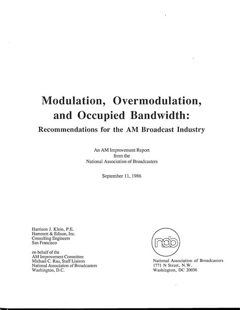 Modulation, Overmodulation, and Occupied Bandwidth: Recommendations for the AM Broadcast ...