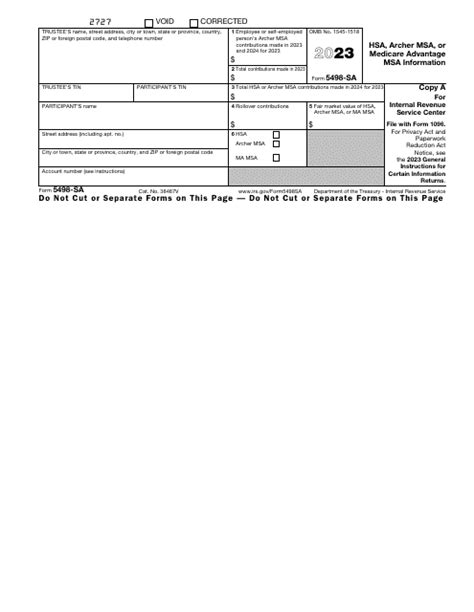 IRS Form 5498-SA Download Fillable PDF or Fill Online Hsa, Archer Msa, or Medicare Advantage Msa ...