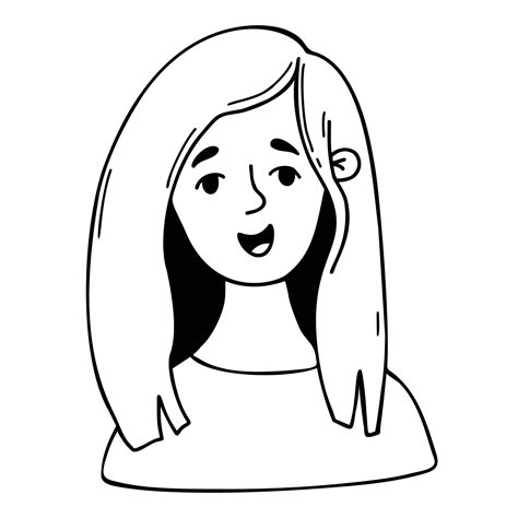 Cute joyful girl. Female portraits in cartoon doodle style. Vector linear hand drawing. Female ...