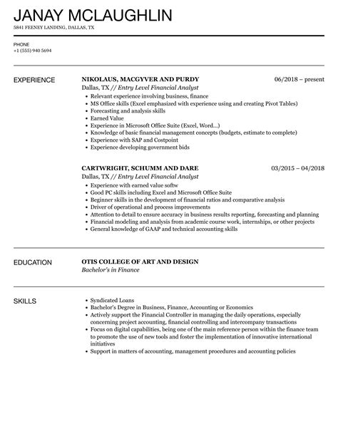 Entry Level Financial Analyst Resume Samples | Velvet Jobs