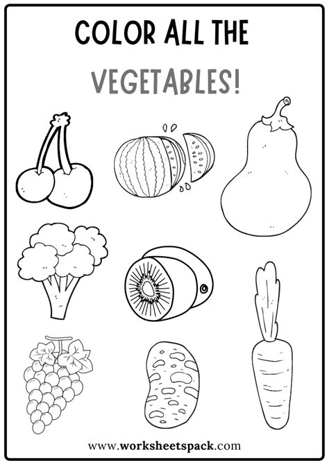 Color All the Vegetables Worksheet, Free Coloring Activity Pages for ...