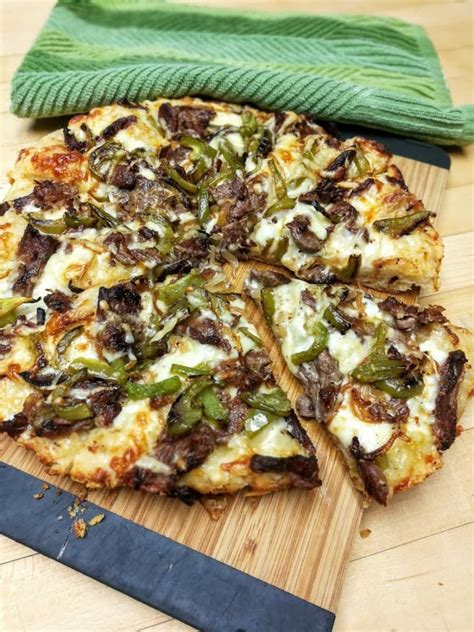 Philly Cheese Steak Pizza with Easy Deep Dish Pan Crust | Namaste Home Cooking