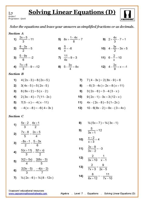 Solving Linear Equations Practice