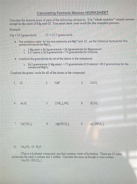 [Solved]: Calculating Formula Masses WORKSHEET Calculate th