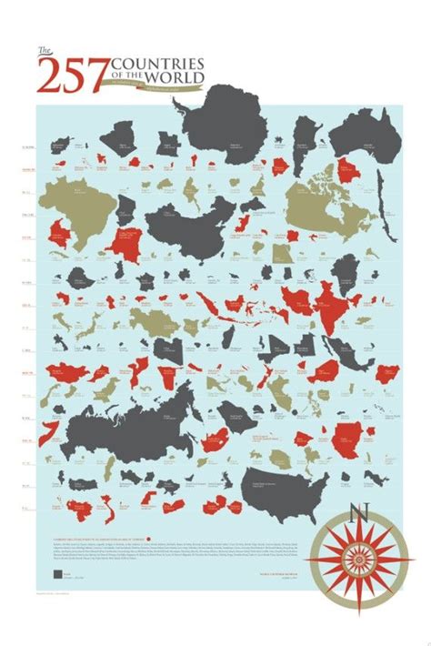 This infographic visualization of the 257 countries of the world displays accurate outlines of ...