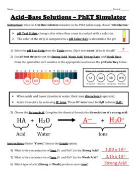 Acids, Bases, and the pH Scale -- Digital Lab (PhET Simulator) by ...