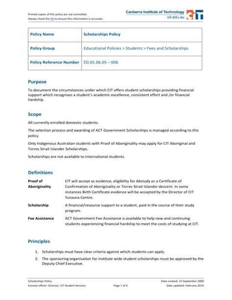 Scholarships Policy - Canberra Institute of Technology