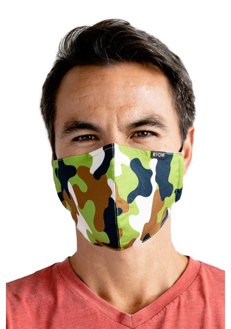 Green Camo Face Mask | Filter Face Mask with Camo Print in Cotton | Bows-N-Ties.com