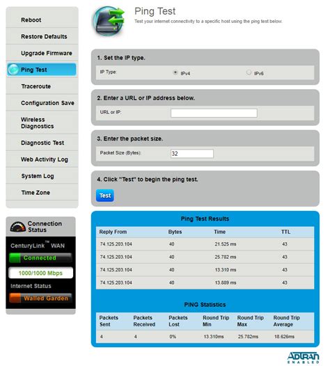 Modem utilities menu | Brightspeed