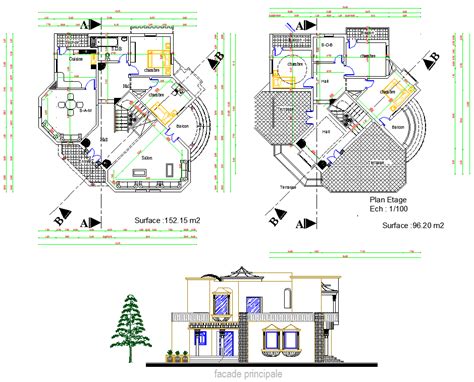 Bungalow Layout plan and elevation design - Cadbull