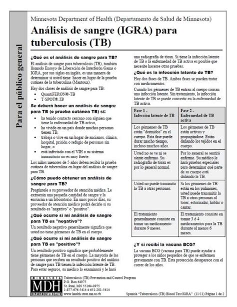 Análisis de sangre (IGRA) para tuberculosis (TB)[Tuberculosis (TB) Blood Test (IGRA)] | National ...