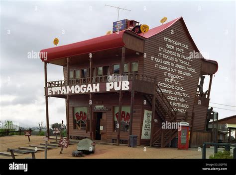 Ettamogah Pub: an Aussie cartoon made real. Near Albury, NSW, Australia. Comedy building with ...