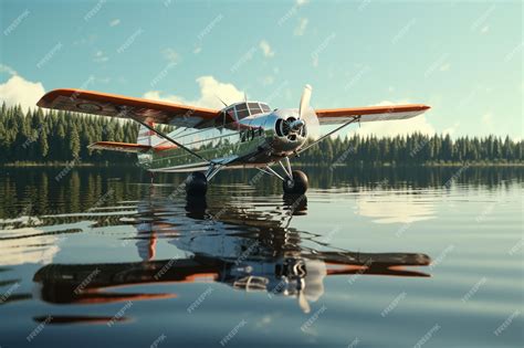 Premium AI Image | The gleaming reflection of an amphibious plane on ...