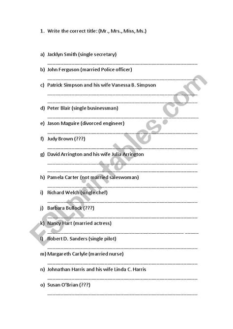 TITLES - Mr., Mrs., Miss and Ms. - ESL worksheet by vcjr | Miss and ms ...