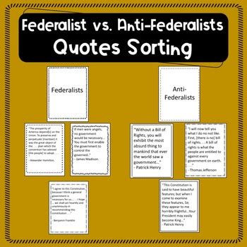 Federalist vs. Anti-Federalist Quote Sorting Activity by Hunka Learnin' Love