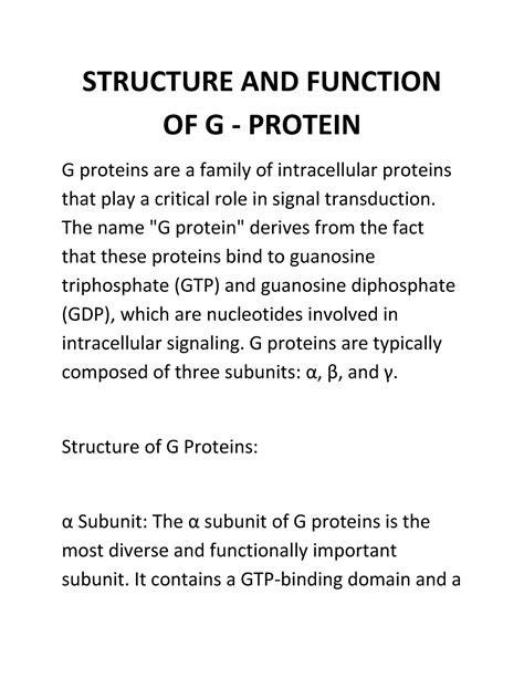 Structure AND Function OF G - Protein part 1 - STRUCTURE AND FUNCTION OF G - PROTEIN G proteins ...