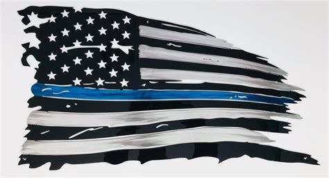 tattered American flag wall art, police officer gifts for men, thin blue line flag art, police ...