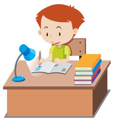 Little boy doing homework on table 430985 Vector Art at Vecteezy